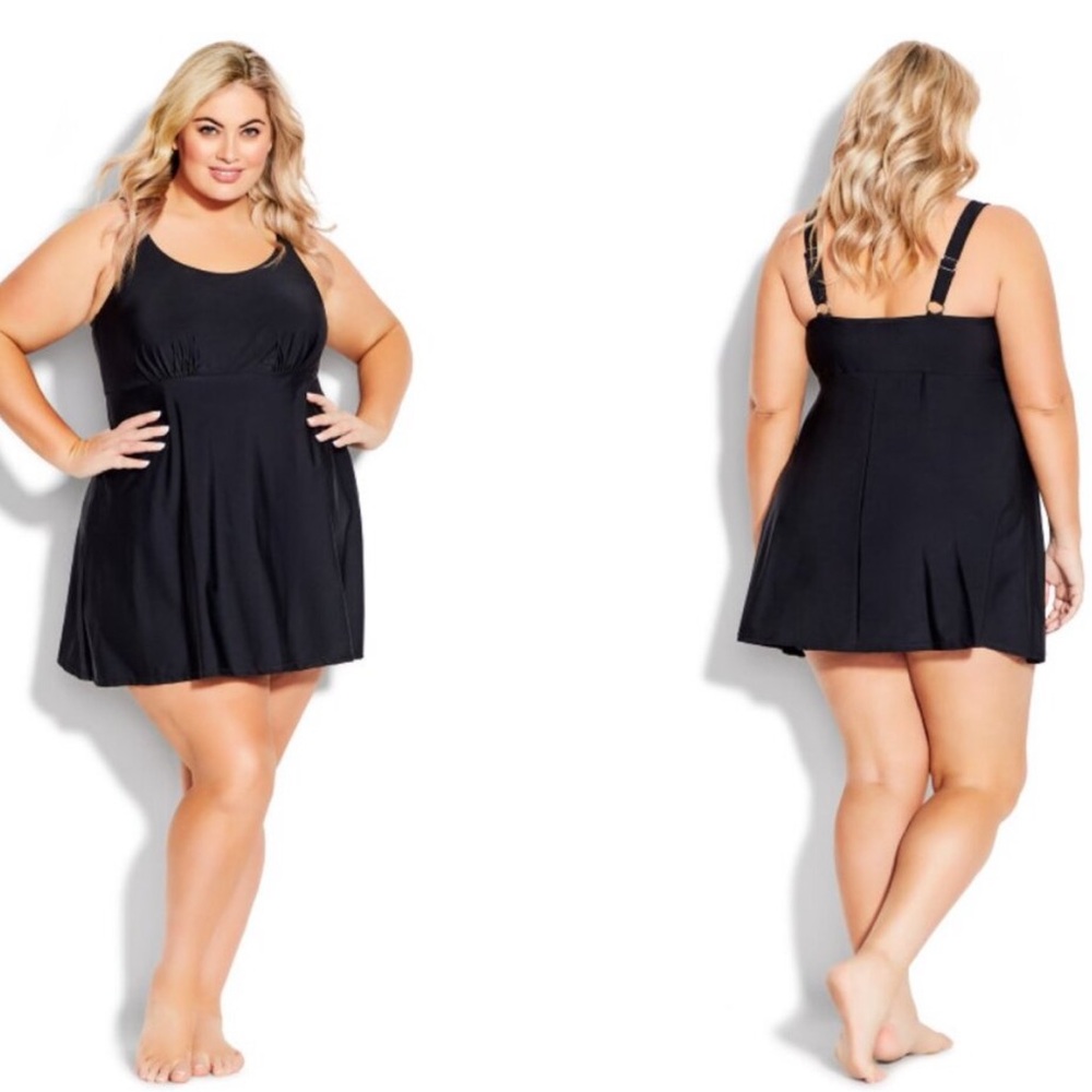Avenue tiered swim dress empire waist adjustable skirted 24w